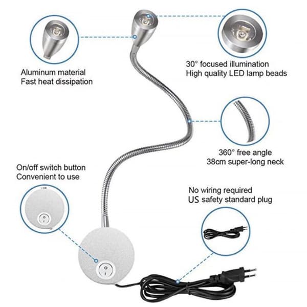 （3200K）LED-lampor (varmvit-silver), LED-rörvägglampa 3W sovrum