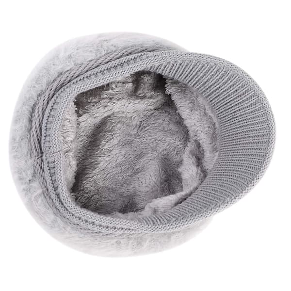 Kvinde Piger Peaked Beanie Hat Visor Beret Hat Vinter Termisk Bager Grå