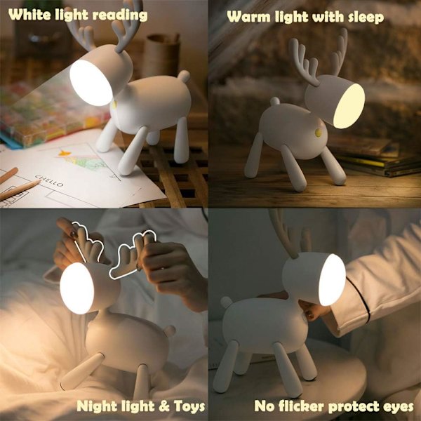 USB-laddning med sömn silikon LED älg ljus tecknad hjort natt