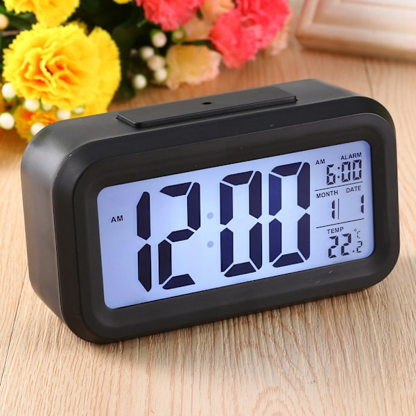 LED-bakgrundsbelyst digital snooze-bordslarmklocka temperaturkalender