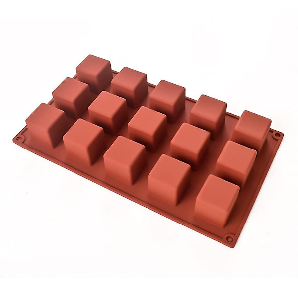 15 hålrum 1,4 tum fyrkantig silikonform, kubform för att göra chokladgodis, tårta, iskubbricka, praliner, 2-pack