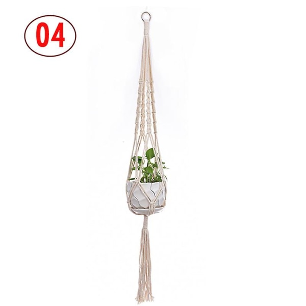 2 st Macrame växt hängare vit handgjord bomullsrep inomhus utomhus hängande växtkruka（4）