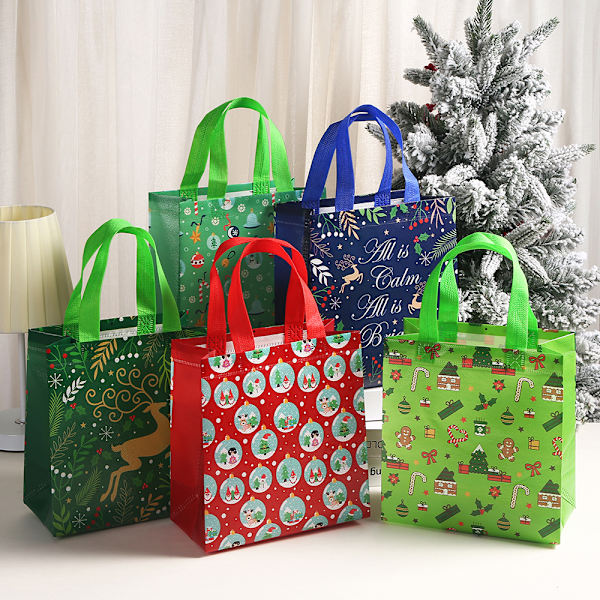 Paket med 10, 10 dekortryckta shoppingpåsar, non-woven f