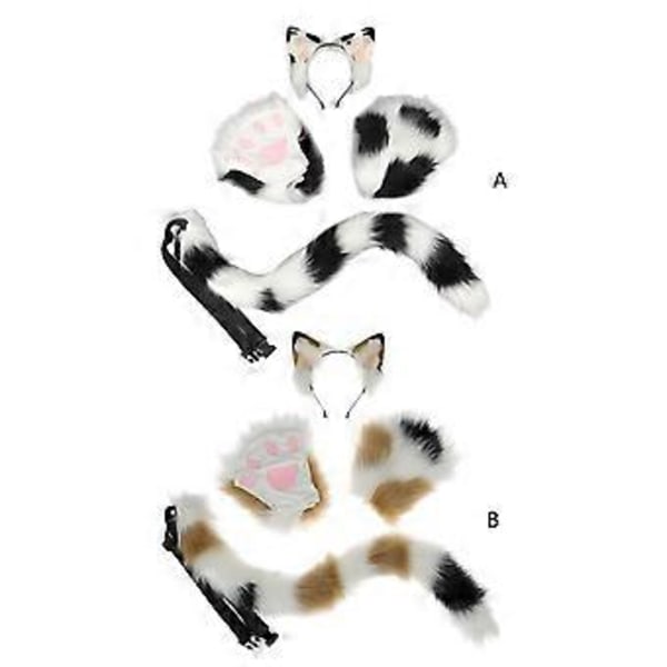 Katt-Varg Rävsvans Faux Päls Öron Pannband Tasshandskar Set Vuxen Barn Halloween Jul-Maskerad-Party Cosplay Kostym Gåva Sanhua