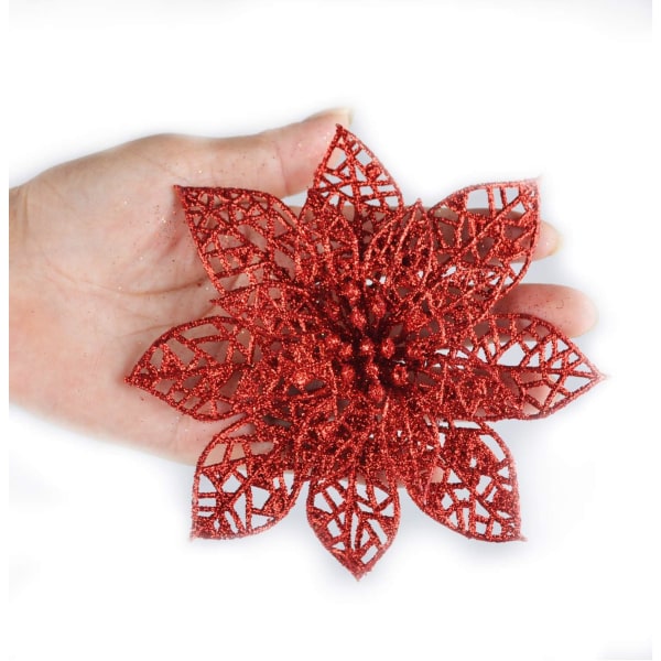 Förpackning med 8 Artificiell Glitter Julstjärna Blommor Julgran Eller