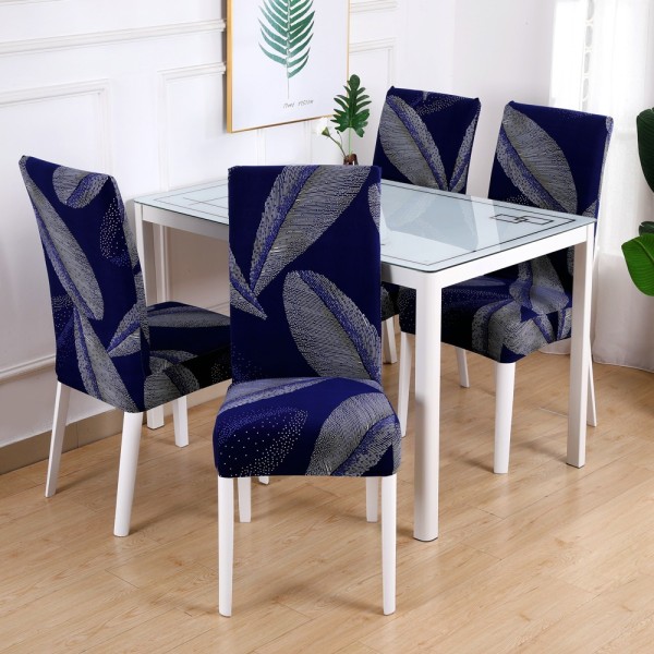 Blå fjädrar stretch matstolsöverdrag 4 stycken, universell