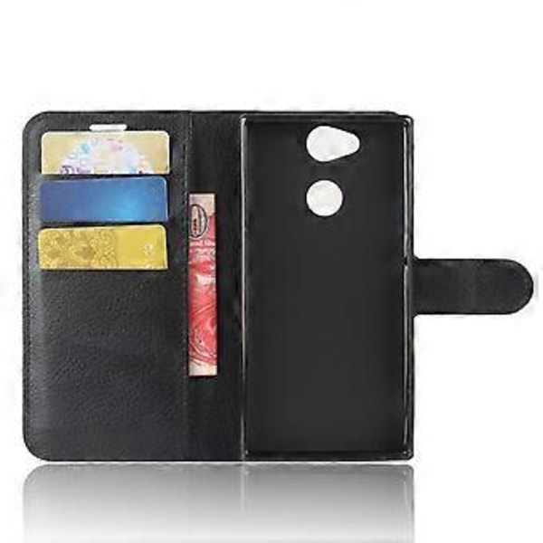 Litchi Tekstur PU Læder Wallet Stand Case til Sony Xperia XA2 - Sort Black
