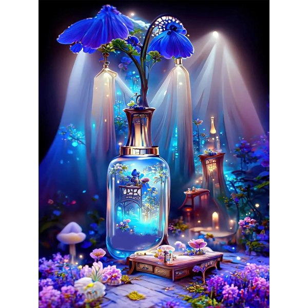 30 × 40 cm DIY Diamond Art Painting Kit, 5D Blue Flower Pictures P
