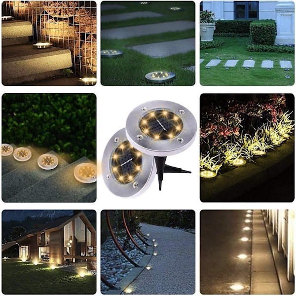 Solcellelamper for utendørs 8 LED, solcelledrevet gulvlampe for hage, utendørs gulvlampe hagelamper Ip65 (8 varm hvit)
