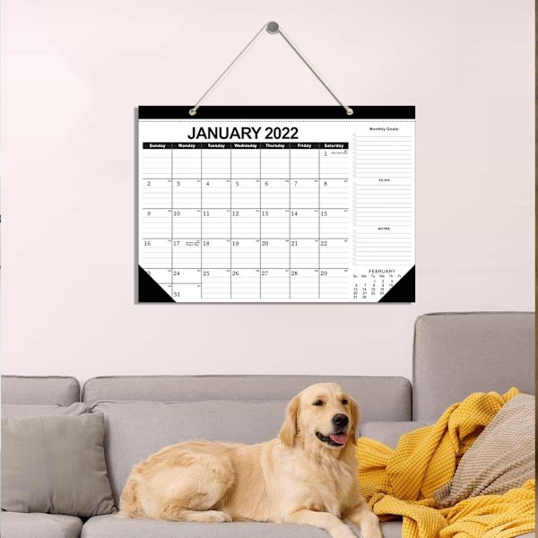 2022 Kalender Engelsk Version Klassisk Svart Väggkalender 18 Månader