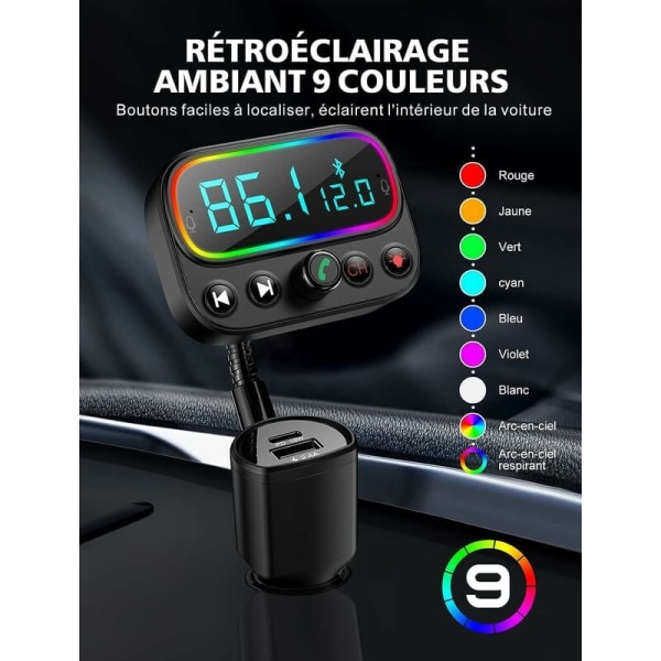 Auton Bluetooth, Nopea USB C 18W Bluetooth 5.0 FM-lähetin 9 tuuman