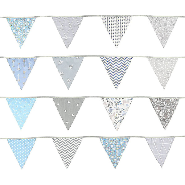 12m Blomsterstof Vimpel Banner, 19x21 Cm Stor Genanvendelig Bomulds Vimpel Krans Med 42 Dekorative Blomster
