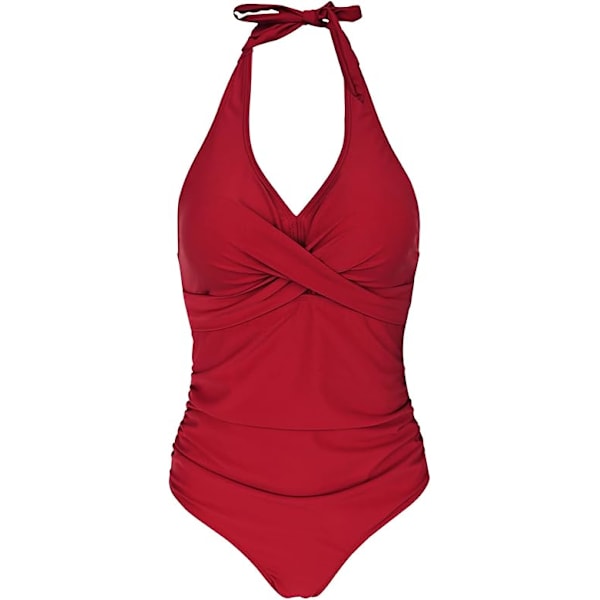 Dame tætsiddende badedragt i ét stykke, sommer rygfri og maveformende badedragt, sexet kryds-badedragt, rosenrød, M Rose red M