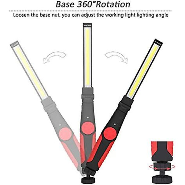 Led arbeidslys oppladbar Usb inspeksjonslampe, roterbar Cob arbeidslys slank lampe med roterende bryter og base
