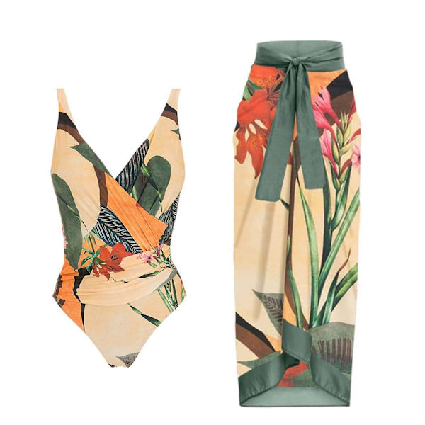 Dame En-delt Bikini Badetøj Med Badetøj Cover Up Strandkjole（XXL）