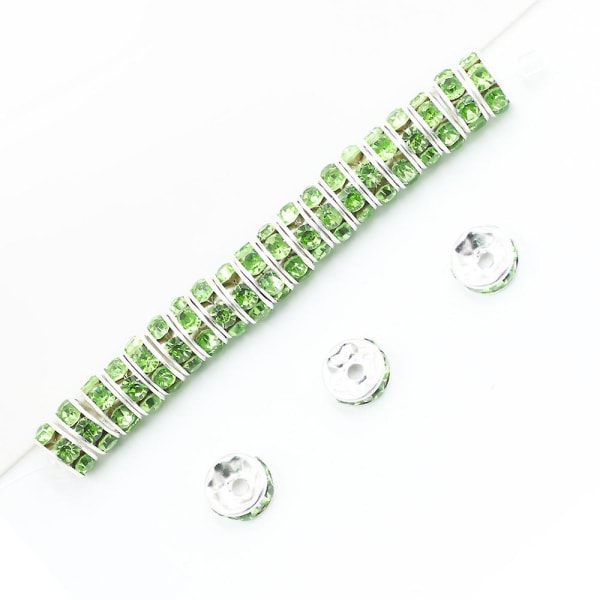 200st pärlor distanspärlor Silverpläterade kristalllösa pärlor för smyckestillverkning (grön)