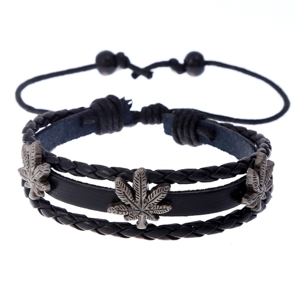 Bijoux tissés européens et américains simple perlé feuille d’érable homme cuir de vache bracelet tendance accessoires