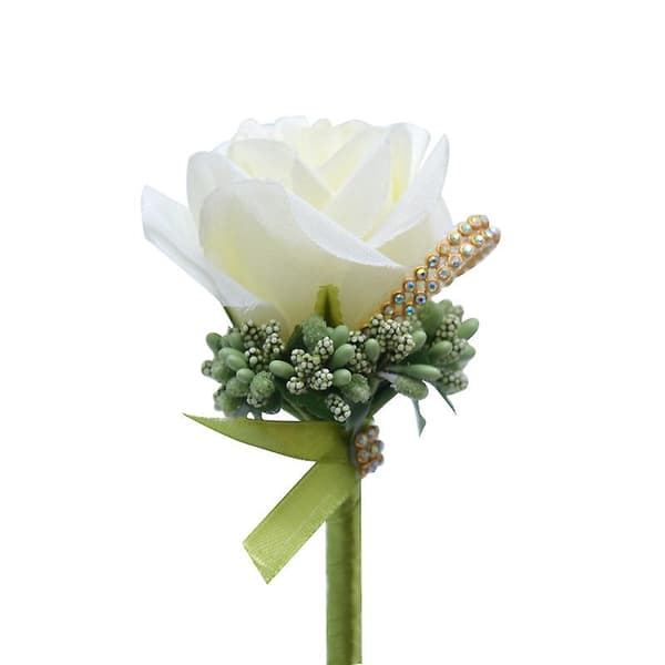 1 sett kunstig bryllupsblomster håndleddsblomster knapphullsblomster bryllupsknapphull roser håndleddsblomster til bryllup (hvit)