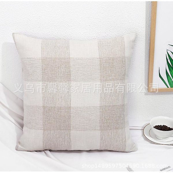 3 stk dekorative putetrekk for sofa, rutete striper i bomull og lin, 45x45cm