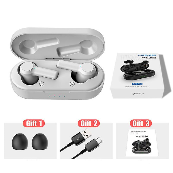 Ohpa W20 Bluetooth-hörlurar Tws Trådlösa Vattentäta Stereo Min Headset Sport Öronproppar Vita