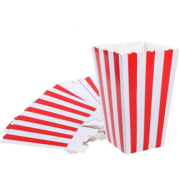 50 stk. Røde Stribede Popcornæsker Karnevalsfester Mini Papir Popcorn Og Slikbeholdere