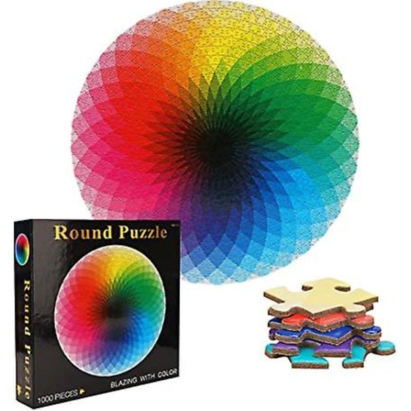 1000 brikker rundt puslespill, 67,5 cm/26,57 tommer 2 mm papppuslespill, familiespillutfordringspuslespill for voksne barn（regnbue）
