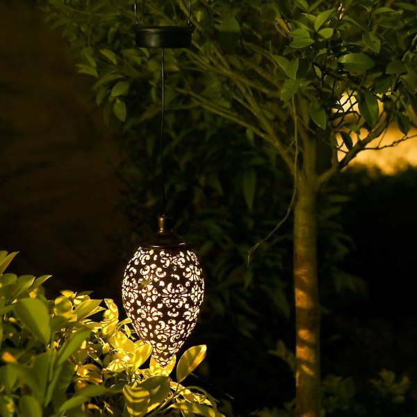 Solar Lantern Light, Utomhushängande trädgårdslampor Metalllampa för uteplats, gård, veranda, gräsmatta, innergård