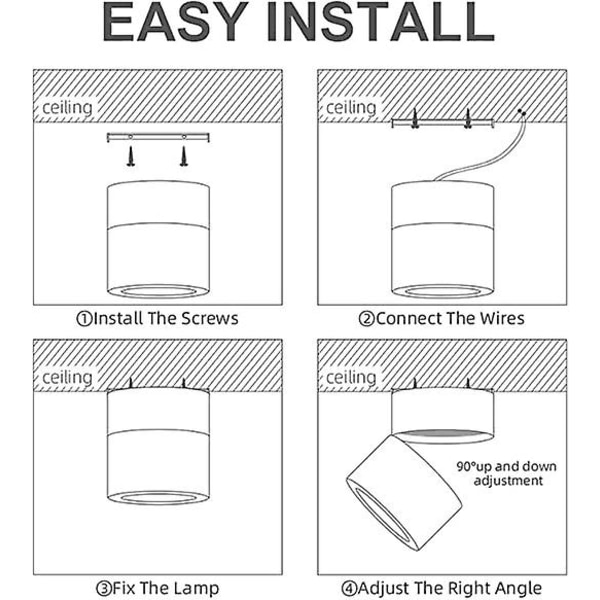 Roterbar Innendørs Spotlight, 12w Enkelt Tak Spotlys Hvit, Svingbar Aluminium Overflate Montering Downlight