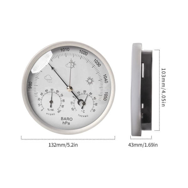 Analog værstasjon 3 i 1 i rustfritt stål Ø14 cm - Baromet