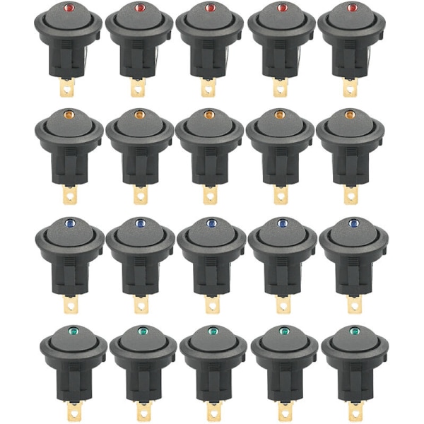 20 kpl DC 12V 20A pyöreä keinukytkin LED-valolla keinukytkin On-O