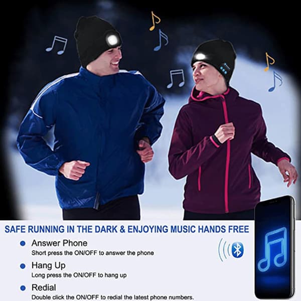 Bluetooth-neulehattu, ulkovalaisinhattu, led-valo, musiikki, harmaa