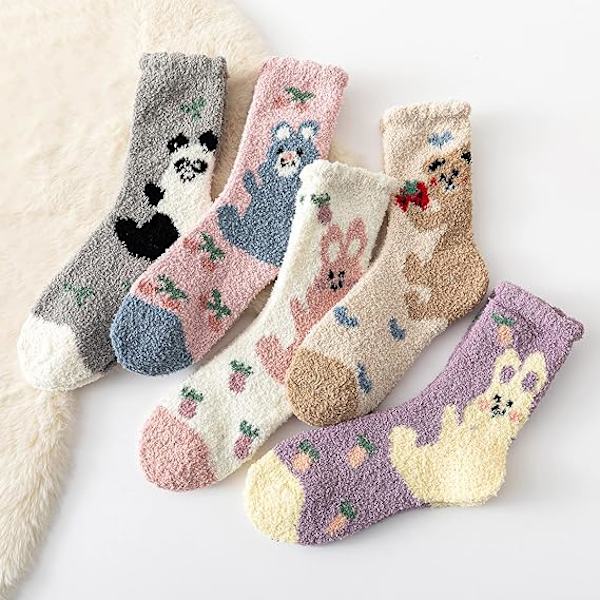 5 par söta fluffiga strumpor, korallfleece strumpor tjocka luddiga strumpor