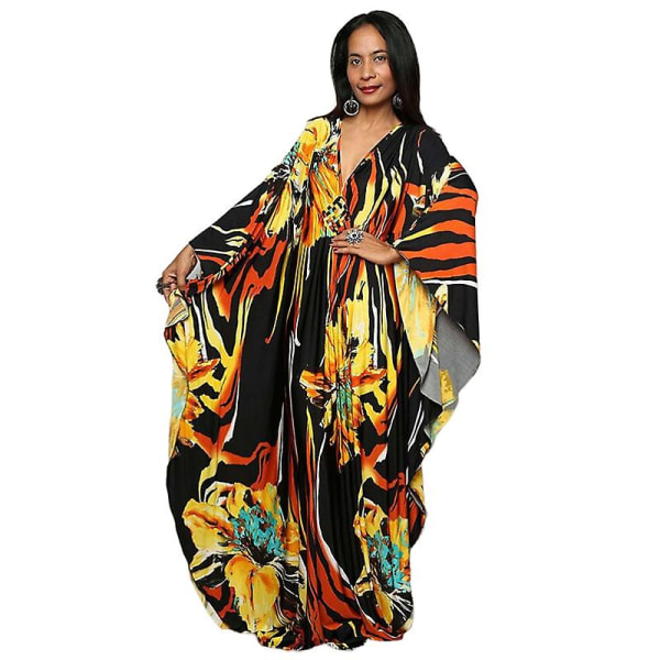 Kvinners trykte maxi-kjole flaggermus ermet strandkjole plus size sommerkjole strandklær kaftan cover-ups Dn0514