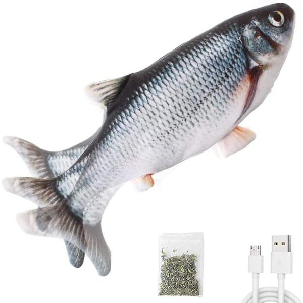 Elektrisk floppande fisk 10,8 tum, rörlig kattleksak för skojs skull (mörkgrå)