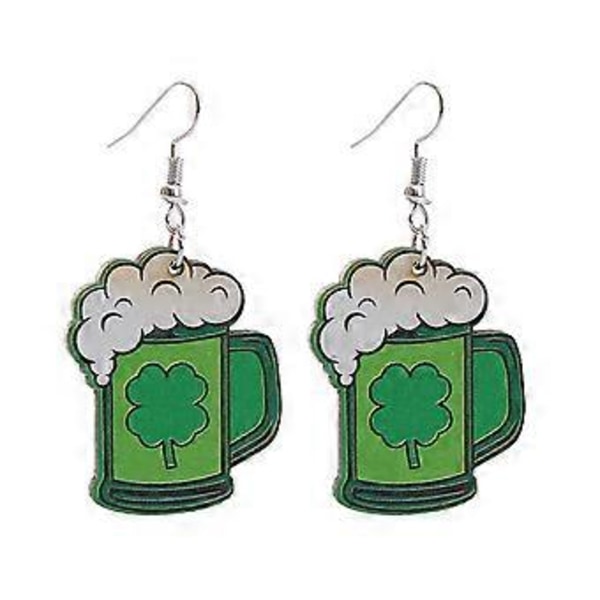 4 Par Patricks Day Örhängen Lyckliga Klöver Karneval Hängande Örhängen Ölhatt Regnbåge Dinglande Örhängen Hänge för Kvinnor B