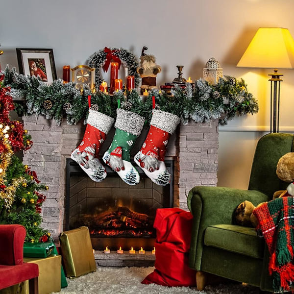 Rød og grøn julestrømper sæt med 3, store julestrømper