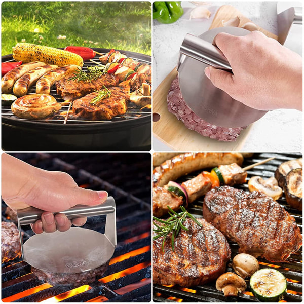 Burgerpresse i rustfritt stål, kraftig bacon-grillburger-knuser, 5,51-tommers rund grillpresse, perfekt for flat-top-grillmatlaging, biff, panini