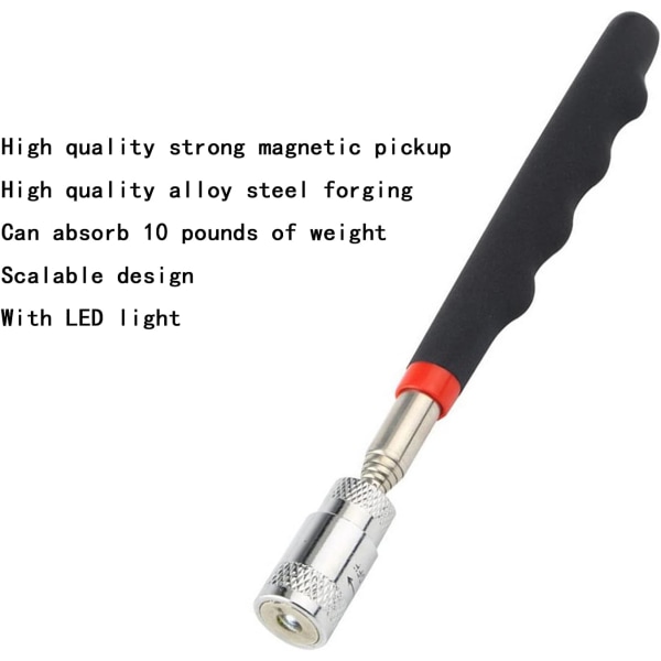 LED teleskopiskt magnetiskt verktyg, utdragbart från 19cm till 80cm med L