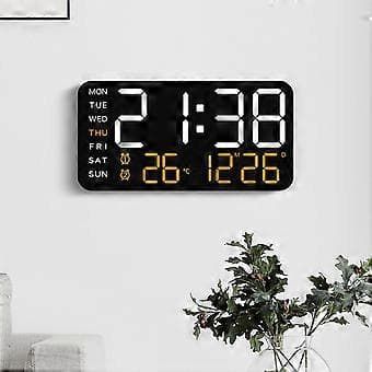 Stor LED Digital Väggklocka med Kalender Vecka Temperaturvisning för Vardagsrum Sovrum Kontor Äldre Present vit ram white shell A