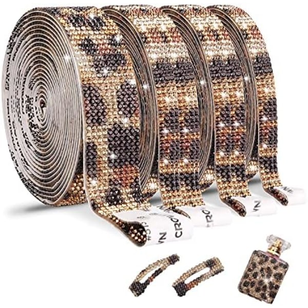 4 stk leopardmønstret Rhinestone tape klistremerker, krystall Rhine