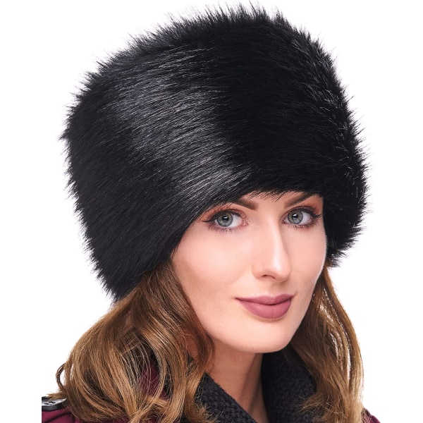 Chapka en Fourrure pour Femme Toque de Style Russe, Faux chapeau de fourrure  de renard-Noir fc8e