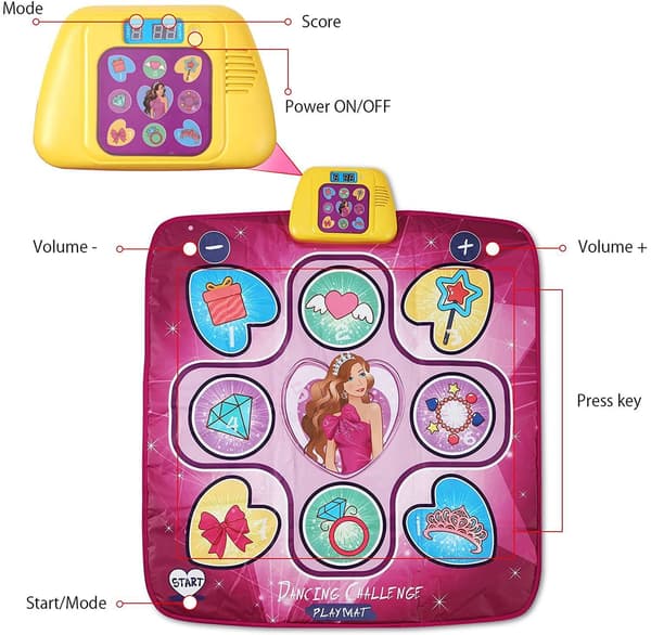 Rosa, lekematte, musikkmatte, elektronisk hoppematte (med lys og s