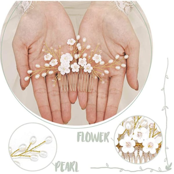 Bröllopshår Rattan Pärla Brud Tiara Blad Hår Accessorie