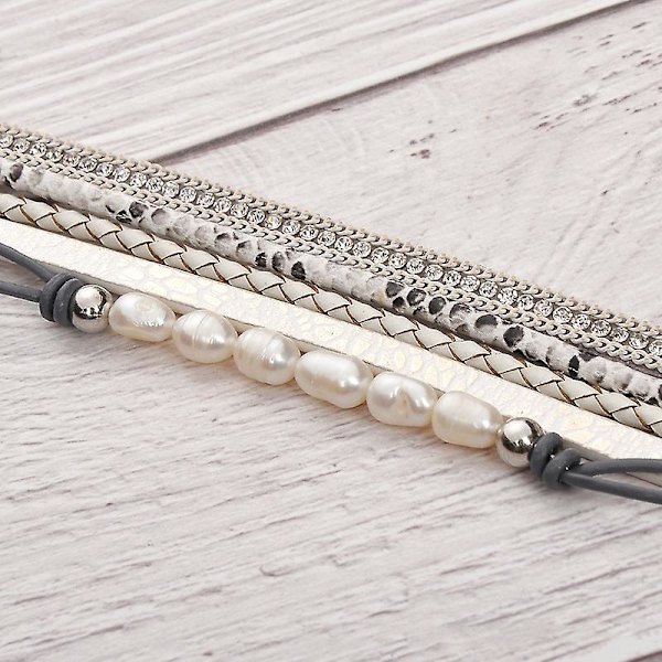 Armband i kohud med vävt hamparep - Set med pärlarmband i kohud
