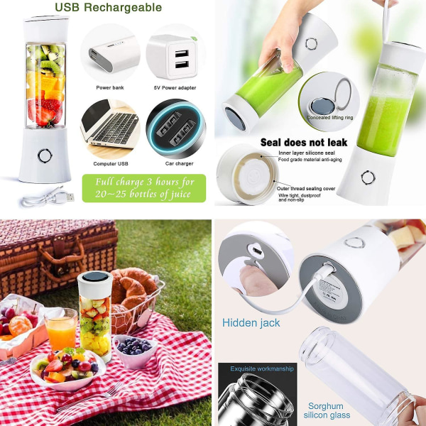 Bærbar Blender, Reiseblender Smoothie Maker 480ml Usb Oppladbar Juicer Mikser 100w Mini Personlig Fruktblender Med 6 Rustfrie Stålblad For