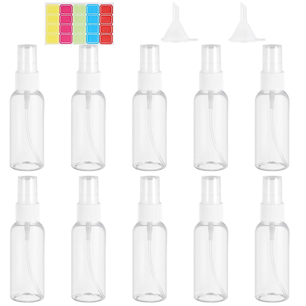 Sprayflasker, 30 ml gennemsigtig tom fin tåge plastik rejseforstøverflaskesæt, små genopfyldelige væskebeholdere til makeup 10 stk.