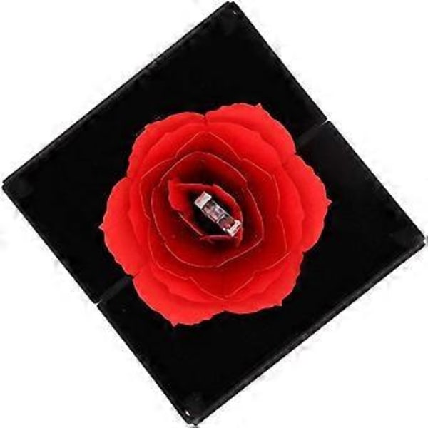 Ringeæske, 3D Pop Up Rose Ringeholder Etui Til Forlovelse Bryllup Smykke Gaveæske, Sort (Ring ikke inkluderet)