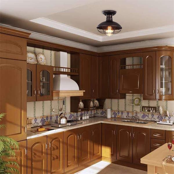 Sort Rustik Loftslampe, E27 Samlet Mini Semi-Flush Mount P