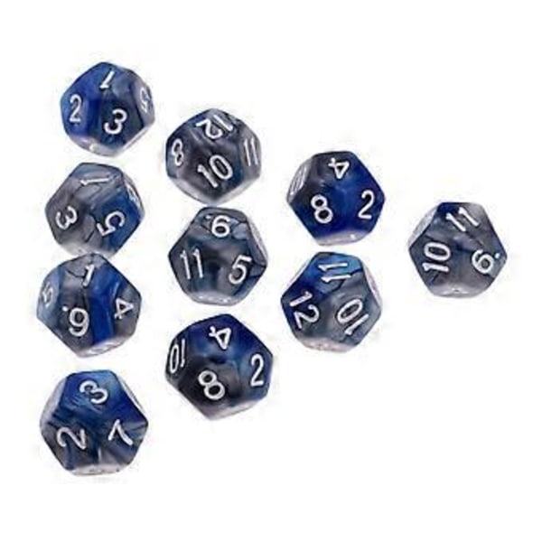 Bordsspel 10 st / set Tärningar D12 D&D Gem 18mm (Blå+Grå) Blue+Grey