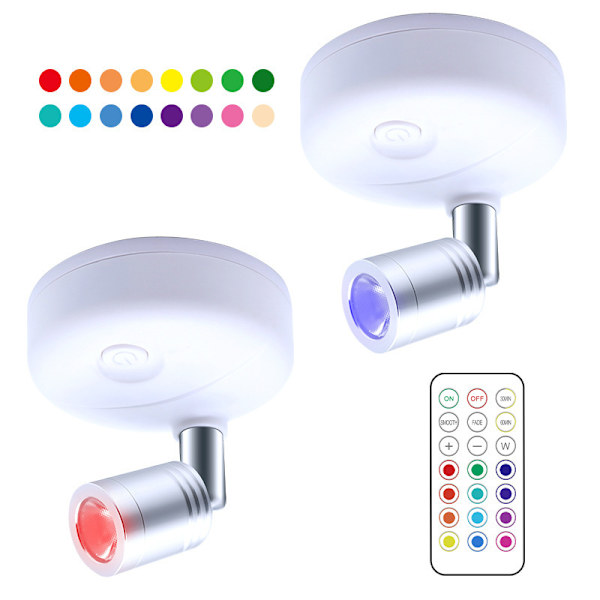 2 st RGB trådlösa LED-strålkastare med fjärrkontroll, 13 färger Spotlig